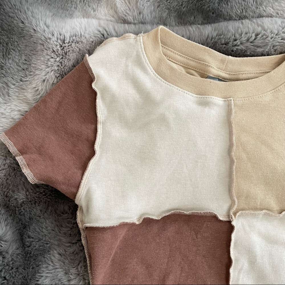 Sky & Sparrow Brown Neutral Patchwork Seam Crop B… - image 3